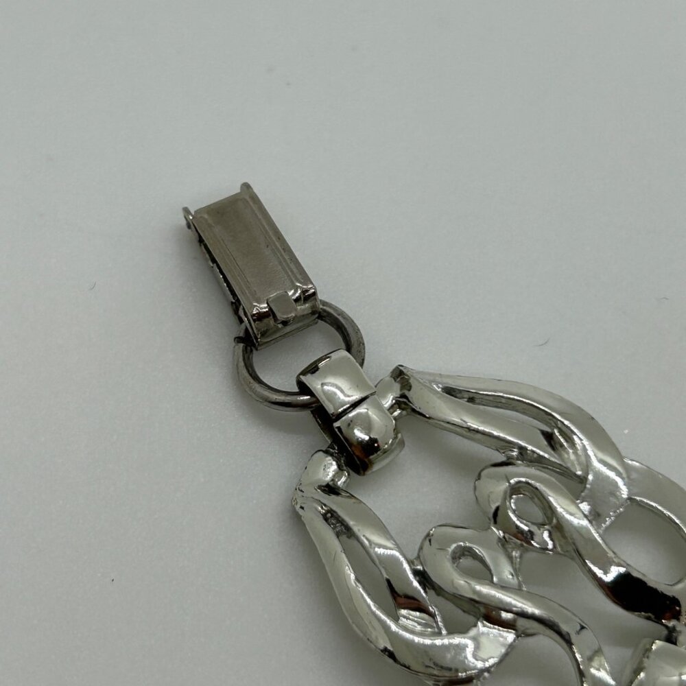 Vintage Modernist Silver-Tone Bracelet Bold Link Statement Retro Chunky 1970s 7" - Picture 9 of 10